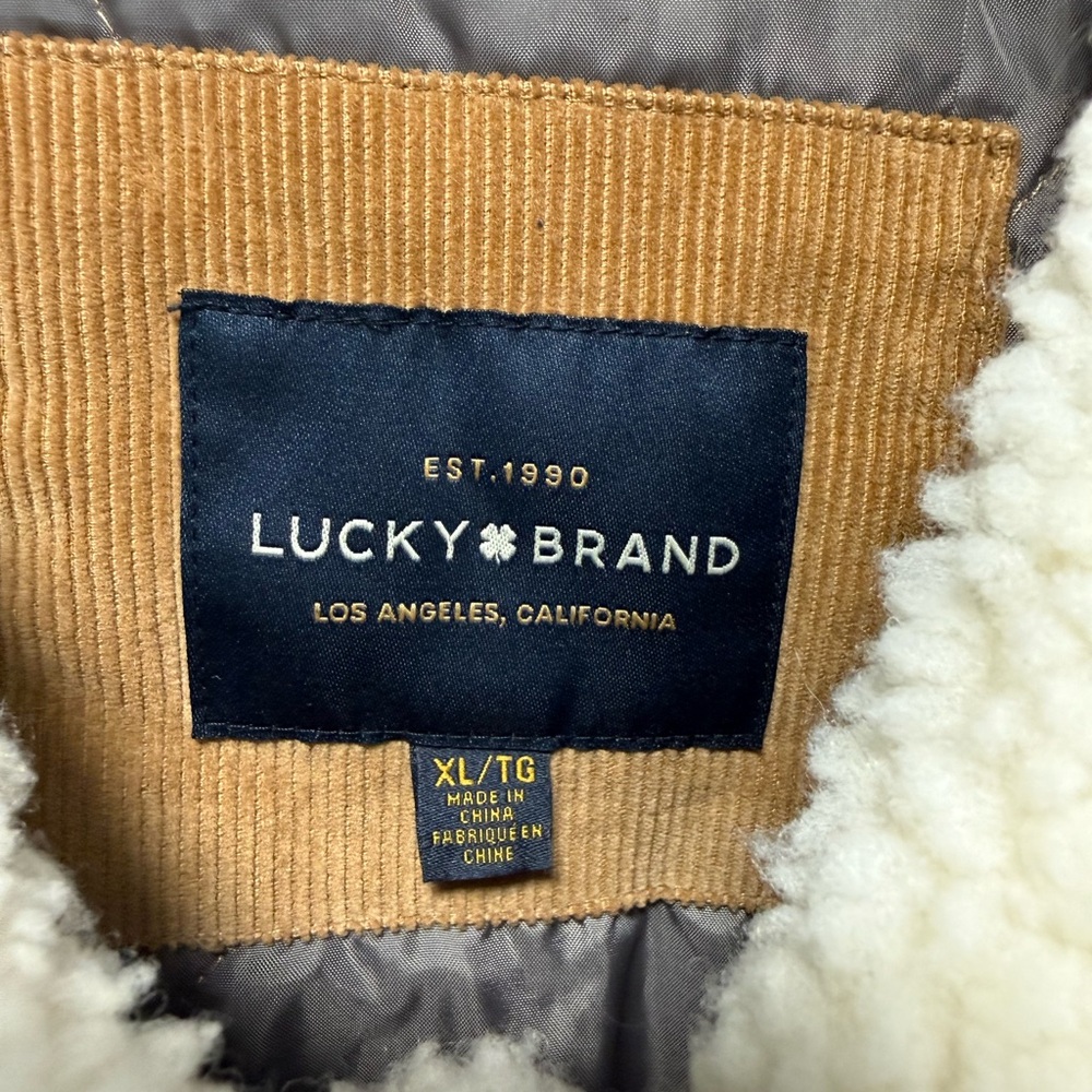 Lucky Brand Brown Corduroy Jacket with Cream Sherpa Collar XL - Picture 2 of 4